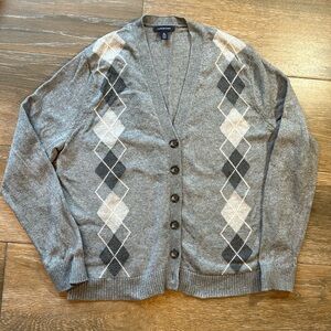 Lands end girls gray argyle cardigan size XL (18/20)